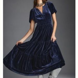 NWT Anthropologie The Somerset Maxi Dress: Velvet Edition in Navy